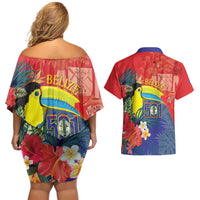 Belize Independence Day Couples Matching Off Shoulder Short Dress and Hawaiian Shirt 501 Proud Keel Billed Toucan Tropical - Wonder Print Shop