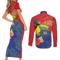 Belize Independence Day Couples Matching Short Sleeve Bodycon Dress and Long Sleeve Button Shirt 501 Proud Keel Billed Toucan Tropical - Wonder Print Shop