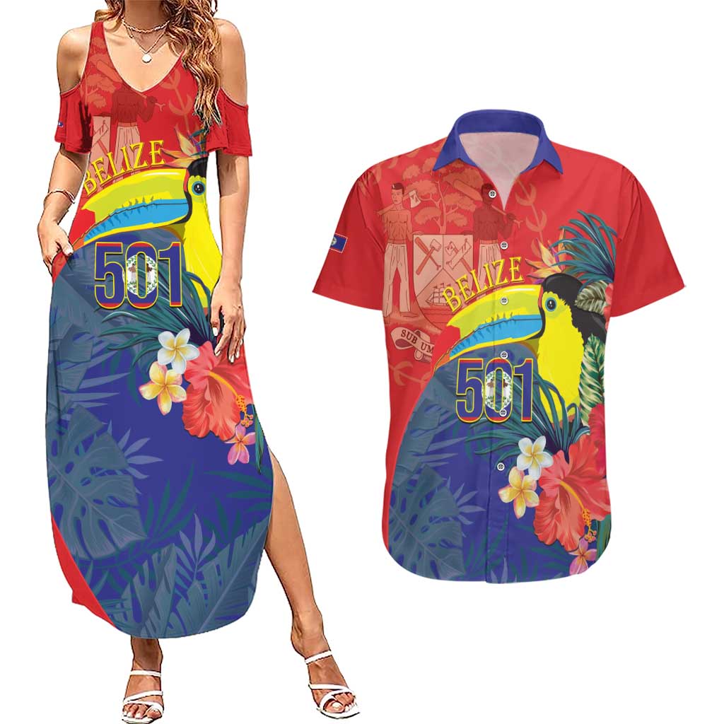 Belize Independence Day Couples Matching Summer Maxi Dress and Hawaiian Shirt 501 Proud Keel Billed Toucan Tropical - Wonder Print Shop