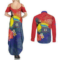 Belize Independence Day Couples Matching Summer Maxi Dress and Long Sleeve Button Shirt 501 Proud Keel Billed Toucan Tropical - Wonder Print Shop