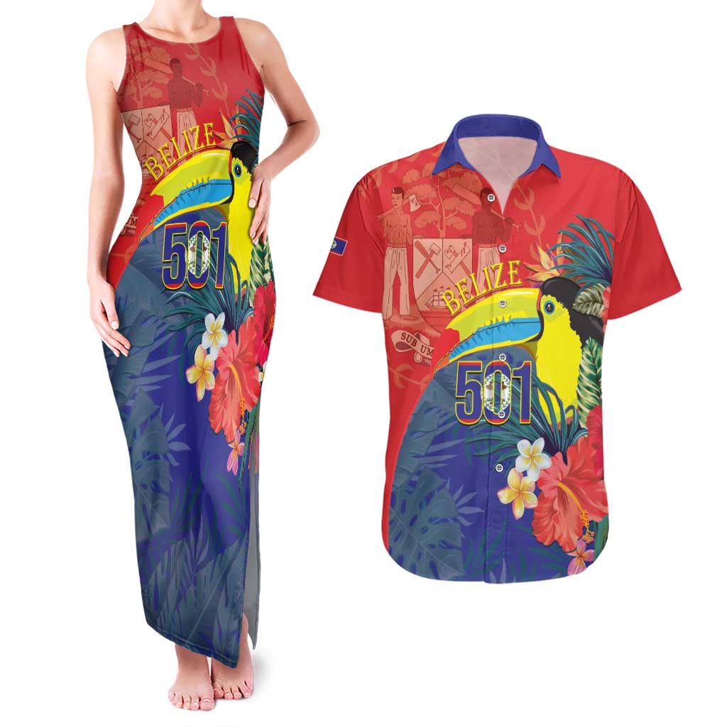 Belize Independence Day Couples Matching Tank Maxi Dress and Hawaiian Shirt 501 Proud Keel Billed Toucan Tropical - Wonder Print Shop