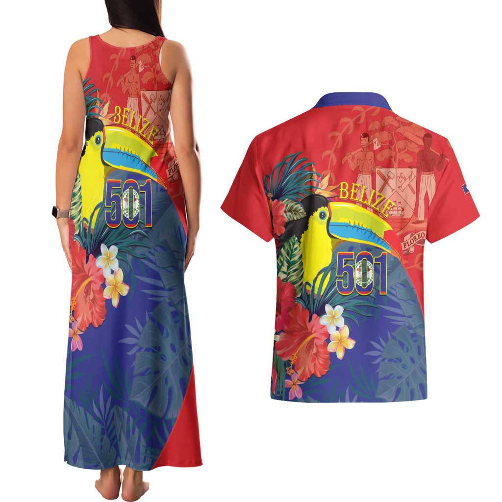 Belize Independence Day Couples Matching Tank Maxi Dress and Hawaiian Shirt 501 Proud Keel Billed Toucan Tropical - Wonder Print Shop