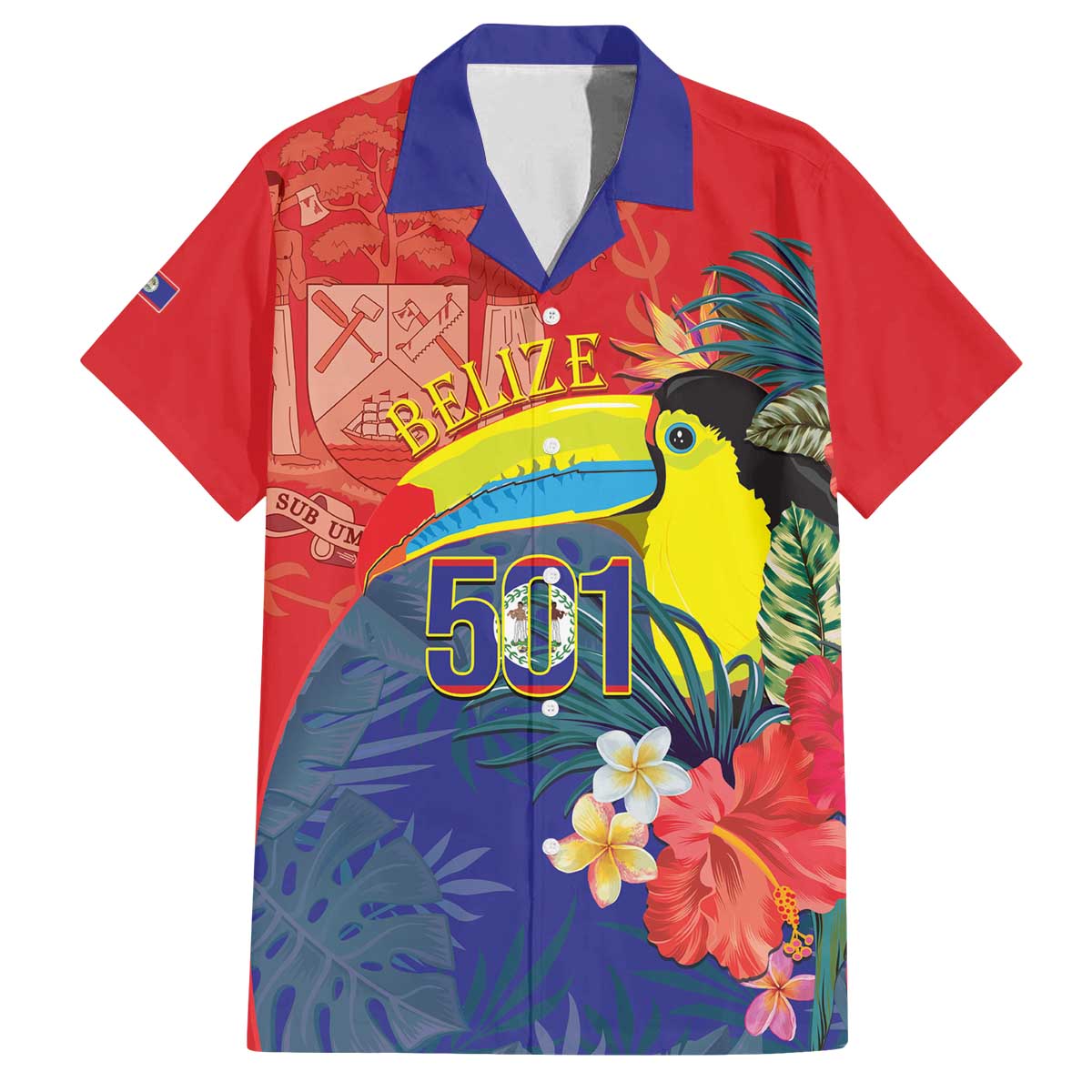 Belize Independence Day Family Matching Off The Shoulder Long Sleeve Dress and Hawaiian Shirt 501 Proud Keel Billed Toucan Tropical - Wonder Print Shop