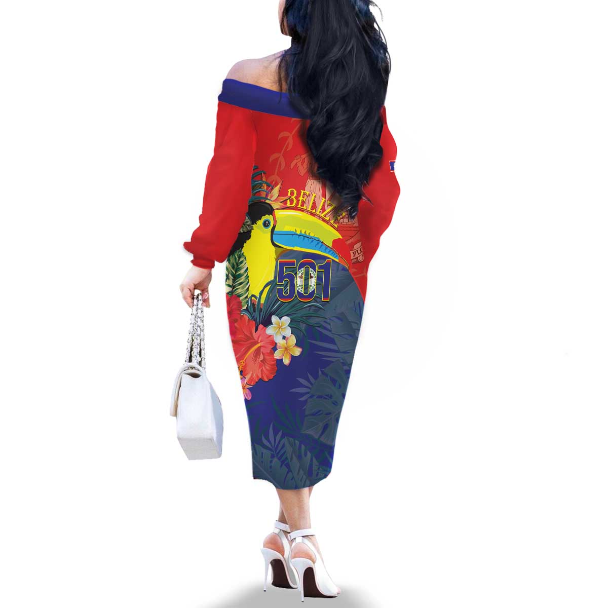 Belize Independence Day Family Matching Off The Shoulder Long Sleeve Dress and Hawaiian Shirt 501 Proud Keel Billed Toucan Tropical - Wonder Print Shop