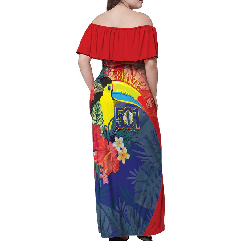 Belize Independence Day Family Matching Off Shoulder Maxi Dress and Hawaiian Shirt 501 Proud Keel Billed Toucan Tropical - Wonder Print Shop