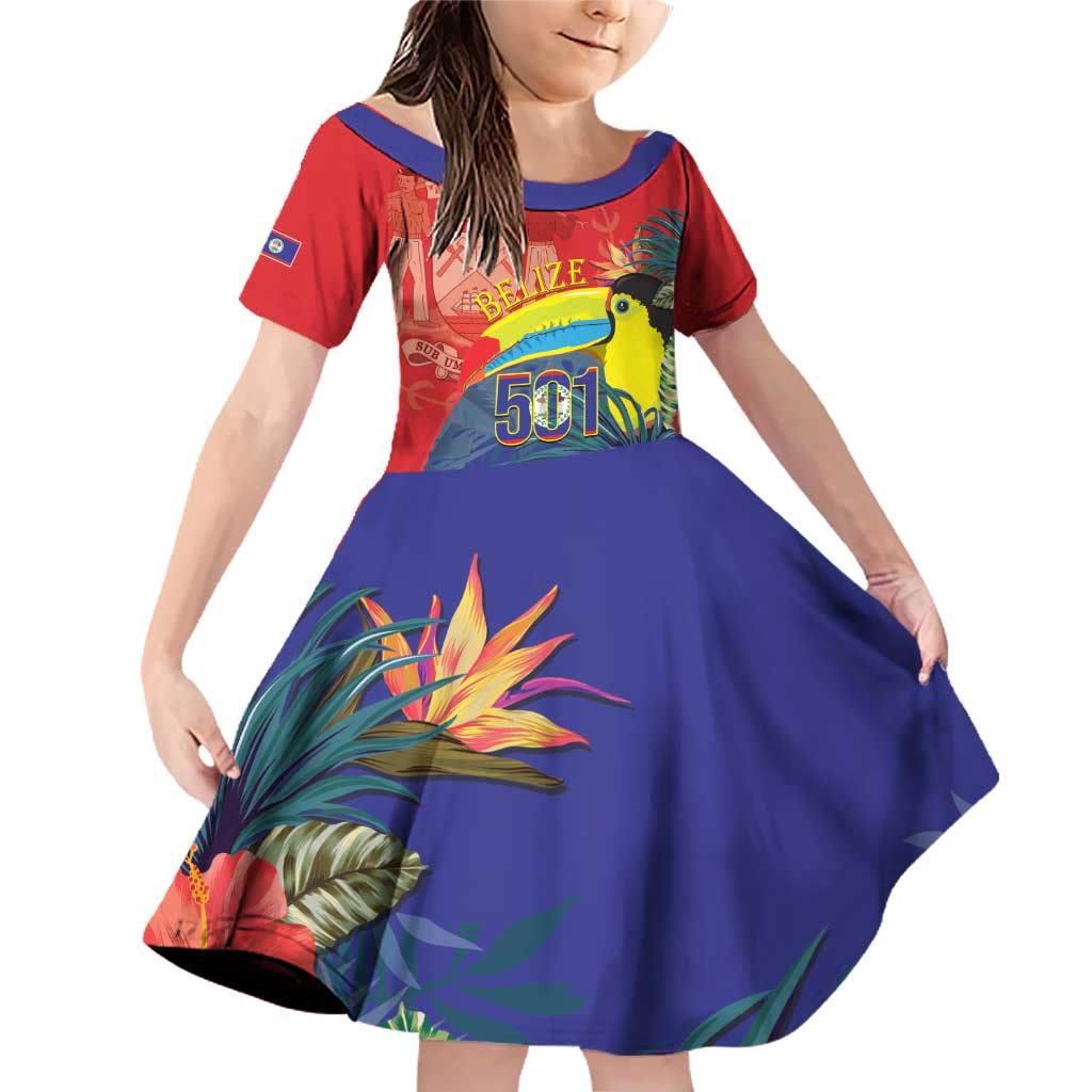 Belize Independence Day Family Matching Off Shoulder Short Dress and Hawaiian Shirt 501 Proud Keel Billed Toucan Tropical - Wonder Print Shop