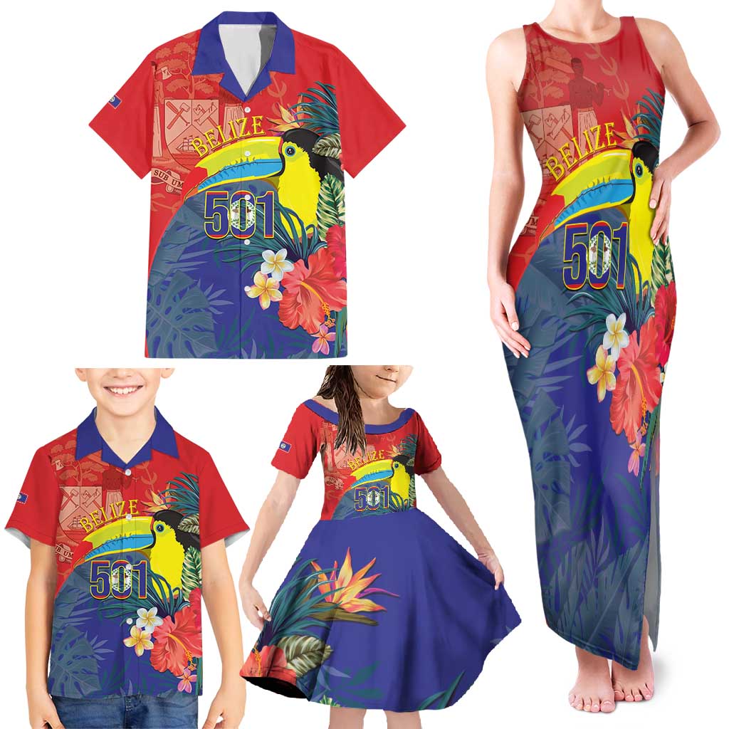 Belize Independence Day Family Matching Tank Maxi Dress and Hawaiian Shirt 501 Proud Keel Billed Toucan Tropical - Wonder Print Shop