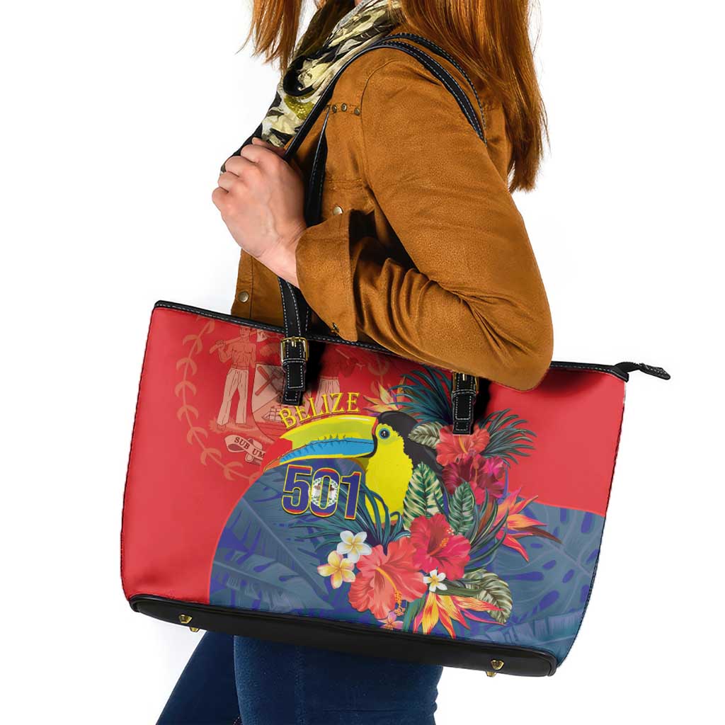 Belize Independence Day Leather Tote Bag 501 Proud Keel Billed Toucan Tropical - Wonder Print Shop