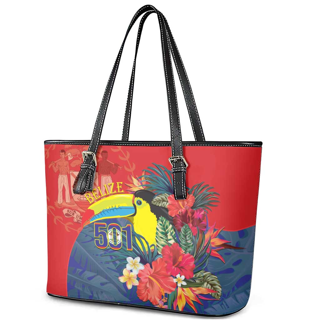 Belize Independence Day Leather Tote Bag 501 Proud Keel Billed Toucan Tropical - Wonder Print Shop