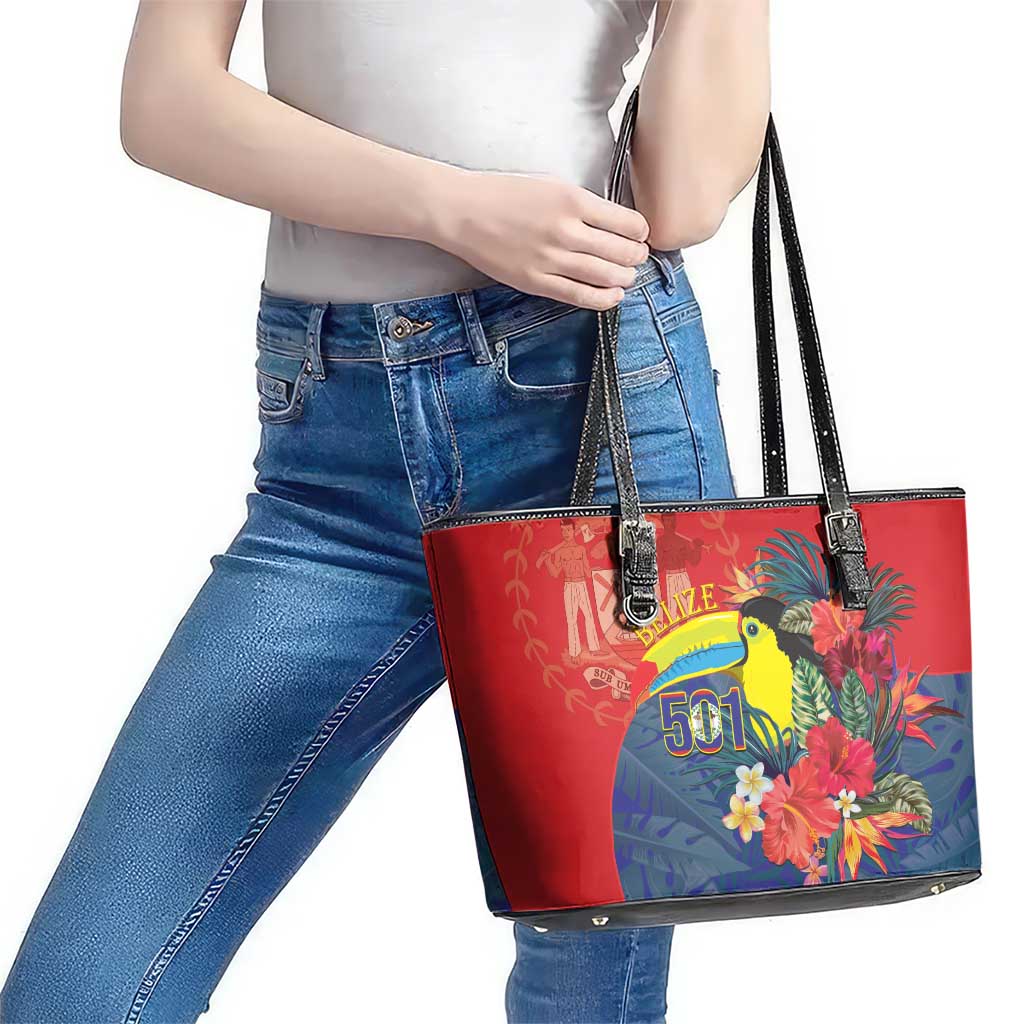 Belize Independence Day Leather Tote Bag 501 Proud Keel Billed Toucan Tropical - Wonder Print Shop