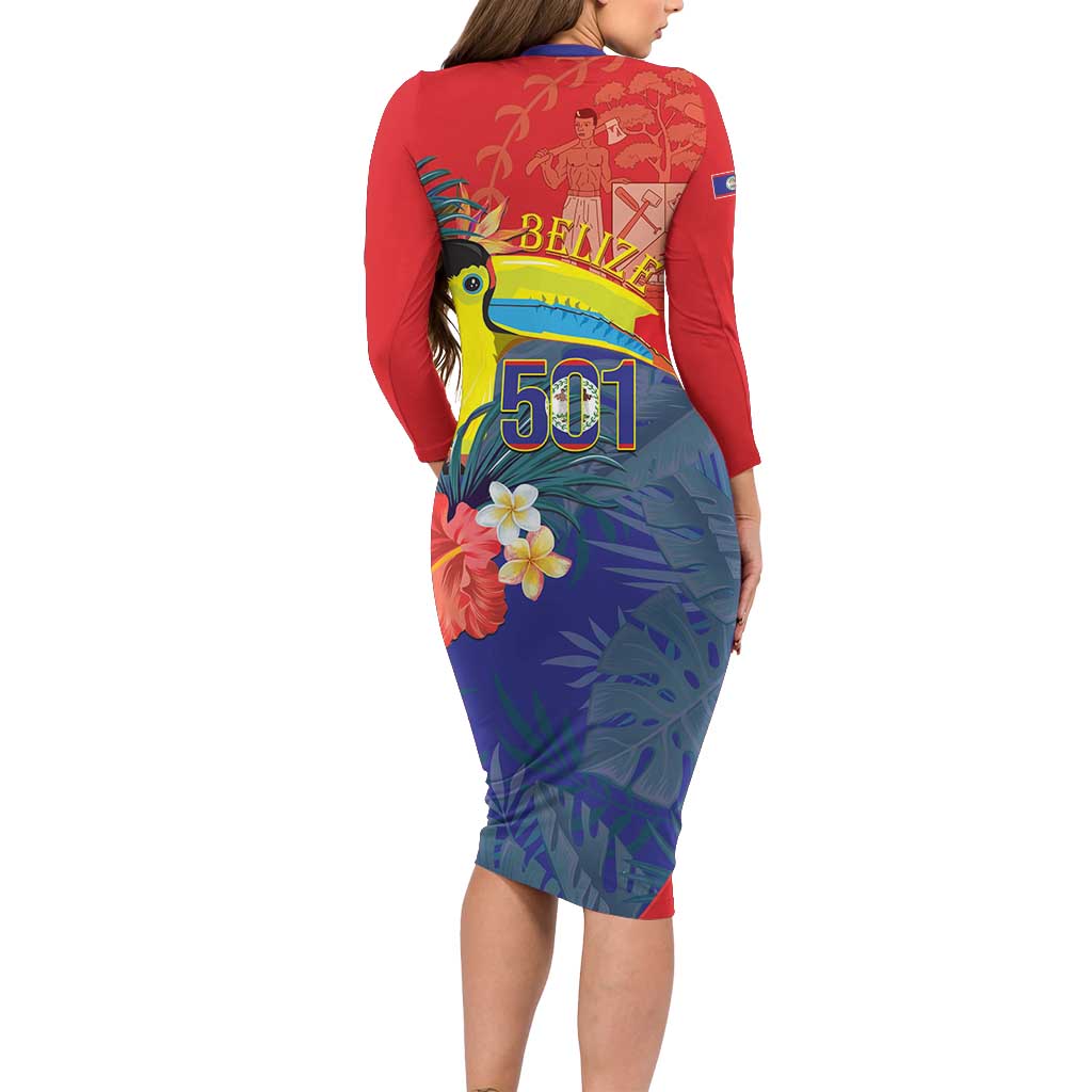 Belize Independence Day Long Sleeve Bodycon Dress 501 Proud Keel Billed Toucan Tropical - Wonder Print Shop