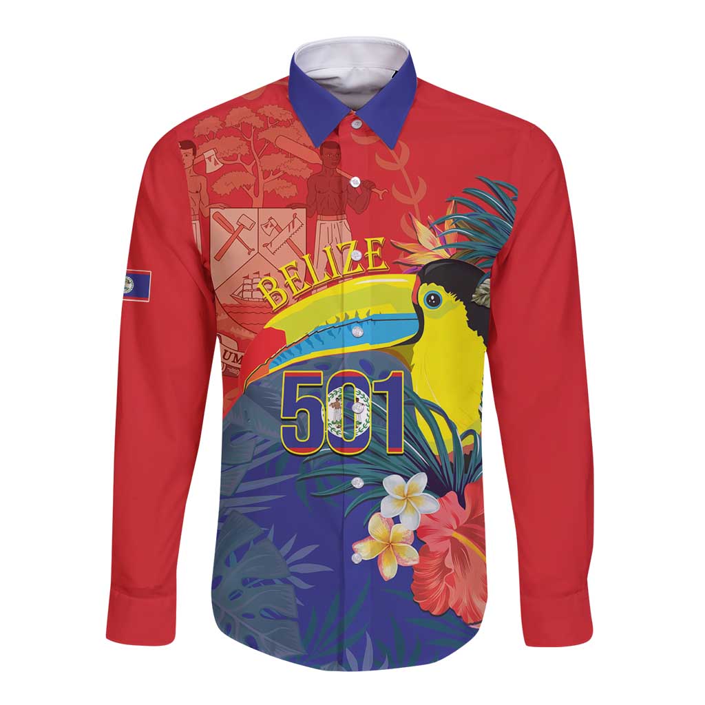 Belize Independence Day Long Sleeve Button Shirt 501 Proud Keel Billed Toucan Tropical - Wonder Print Shop