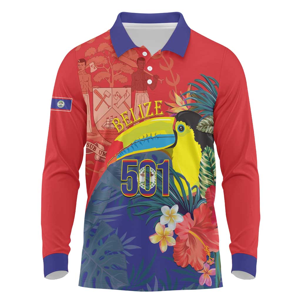 Belize Independence Day Long Sleeve Polo Shirt 501 Proud Keel Billed Toucan Tropical - Wonder Print Shop