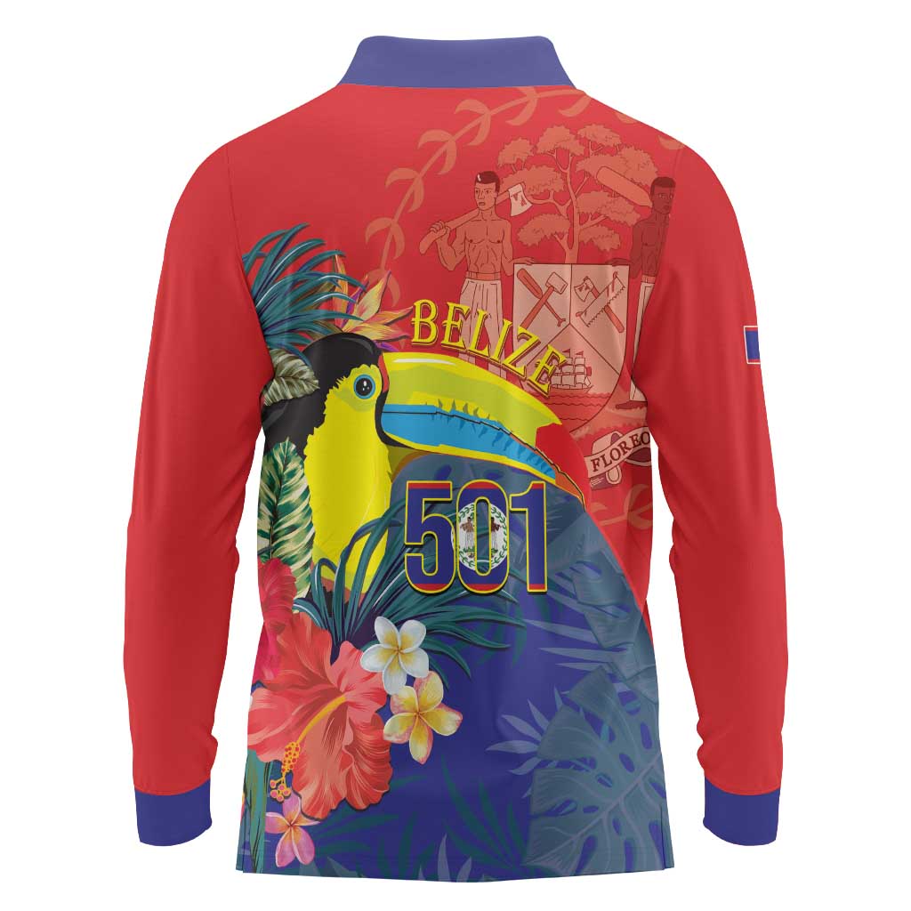 Belize Independence Day Long Sleeve Polo Shirt 501 Proud Keel Billed Toucan Tropical - Wonder Print Shop