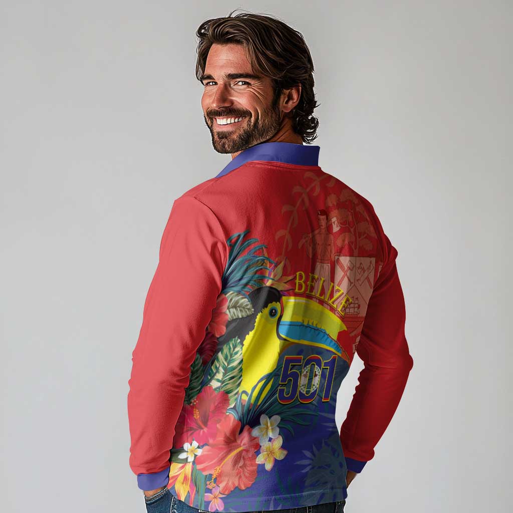 Belize Independence Day Long Sleeve Polo Shirt 501 Proud Keel Billed Toucan Tropical - Wonder Print Shop