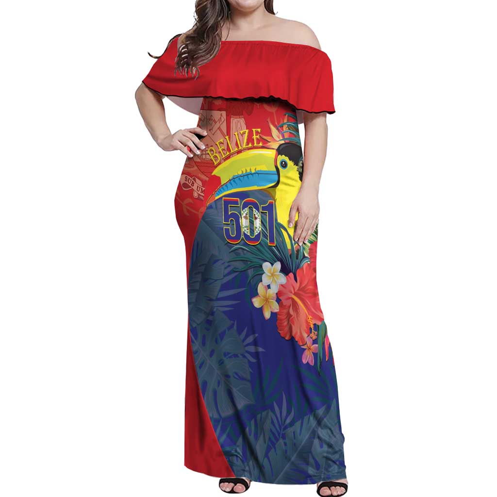 Belize Independence Day Off Shoulder Maxi Dress 501 Proud Keel Billed Toucan Tropical - Wonder Print Shop