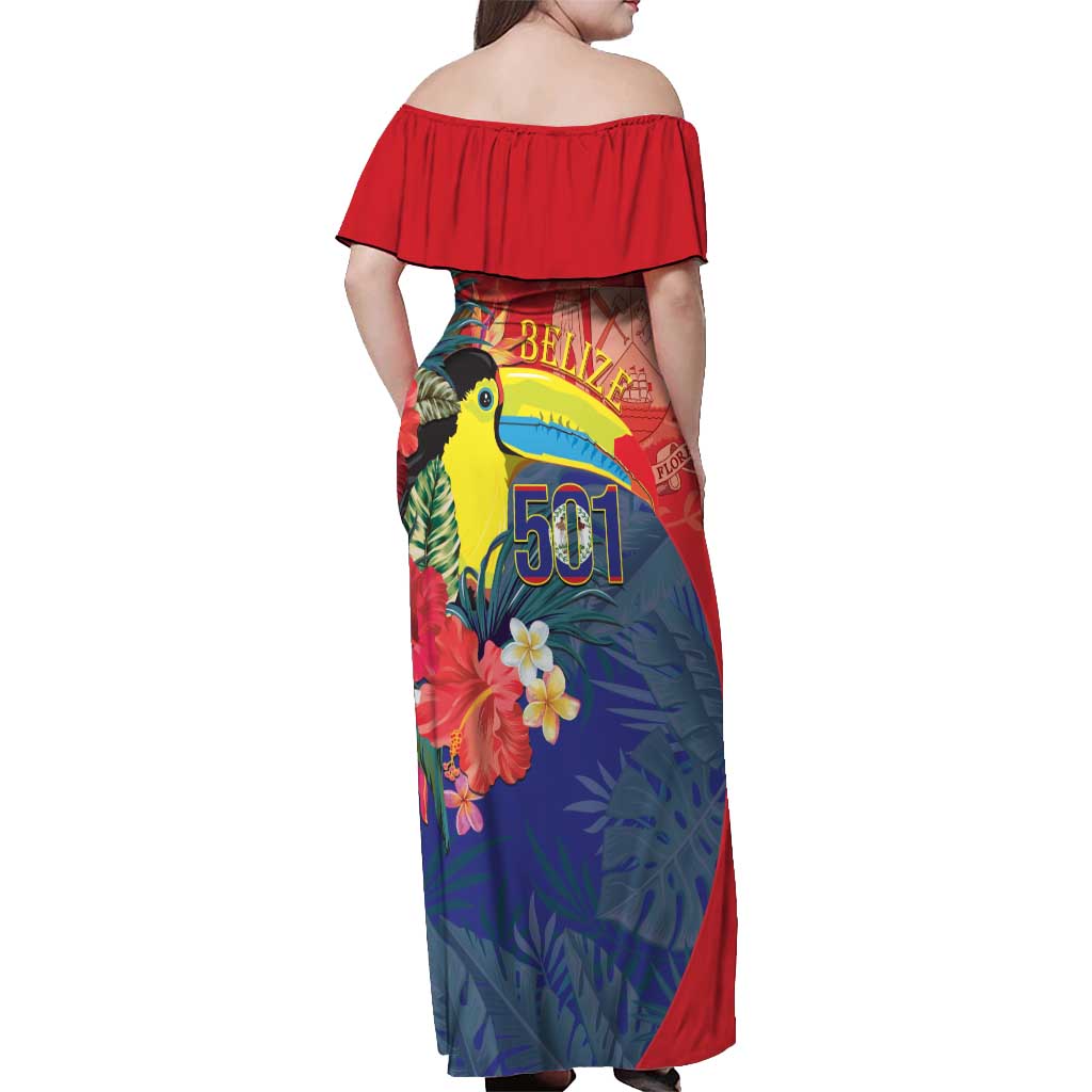 Belize Independence Day Off Shoulder Maxi Dress 501 Proud Keel Billed Toucan Tropical - Wonder Print Shop