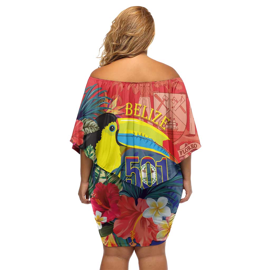 Belize Independence Day Off Shoulder Short Dress 501 Proud Keel Billed Toucan Tropical - Wonder Print Shop