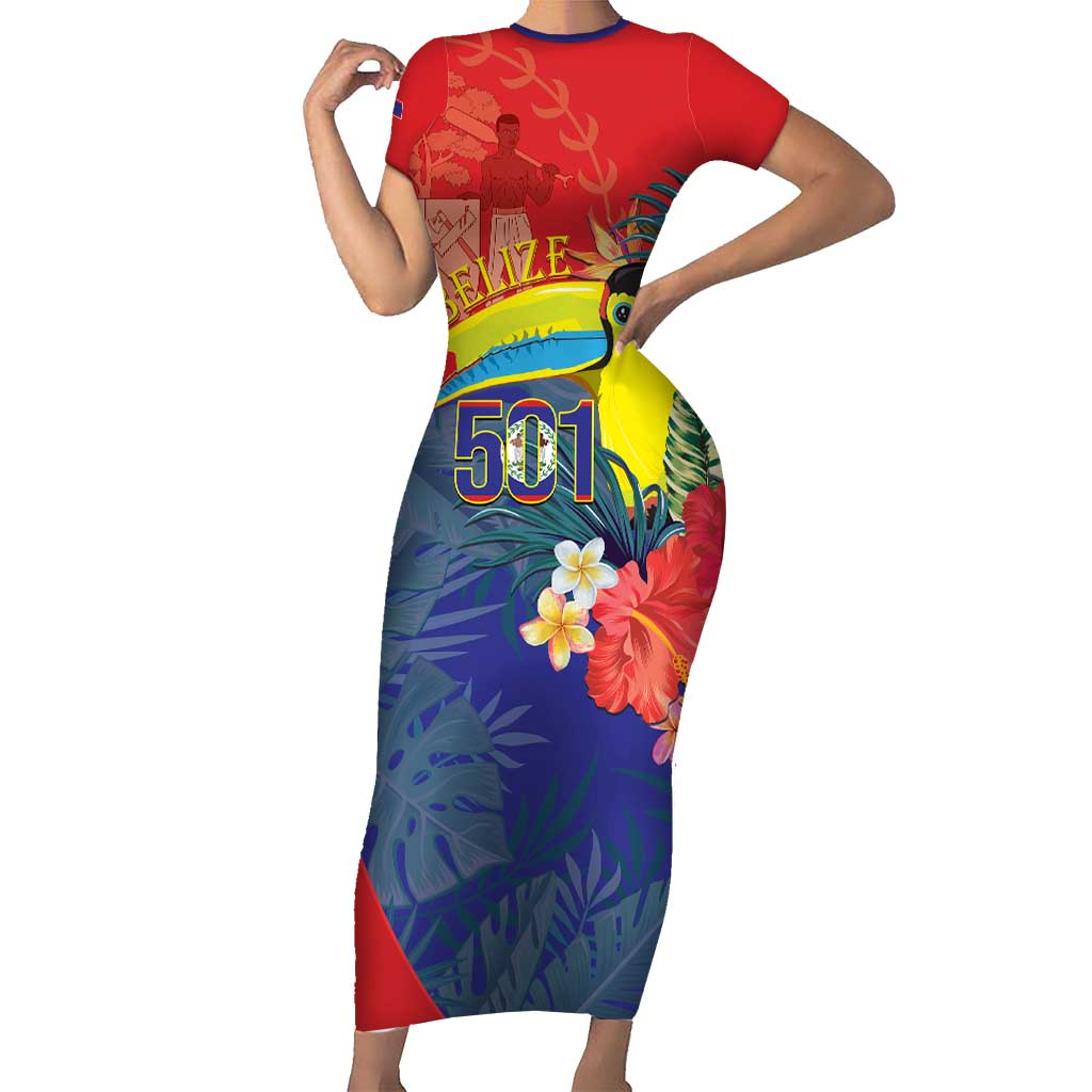Belize Independence Day Short Sleeve Bodycon Dress 501 Proud Keel Billed Toucan Tropical - Wonder Print Shop