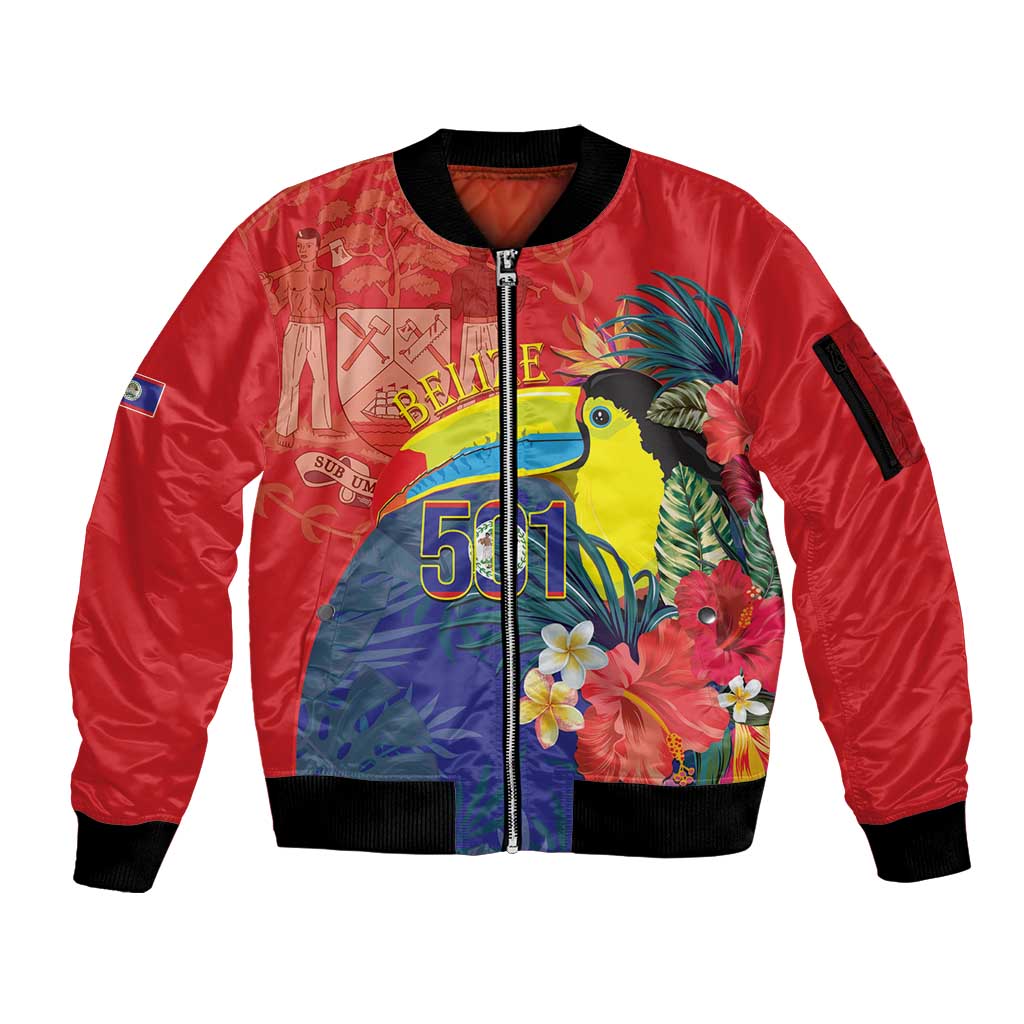 Belize Independence Day Sleeve Zip Bomber Jacket 501 Proud Keel Billed Toucan Tropical - Wonder Print Shop