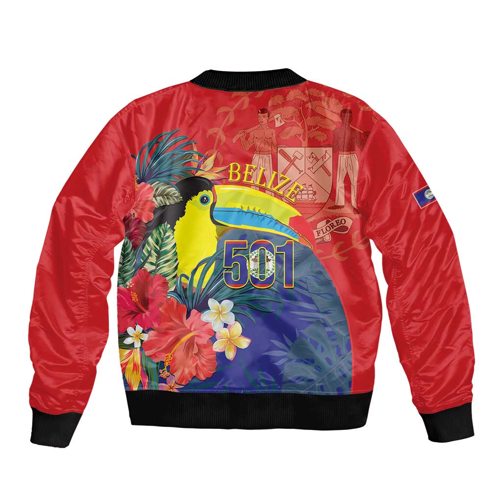 Belize Independence Day Sleeve Zip Bomber Jacket 501 Proud Keel Billed Toucan Tropical - Wonder Print Shop