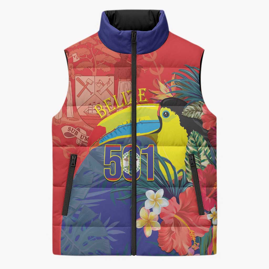 Belize Independence Day Sleeveless Puffer Jacket 501 Proud Keel Billed Toucan Tropical - Wonder Print Shop