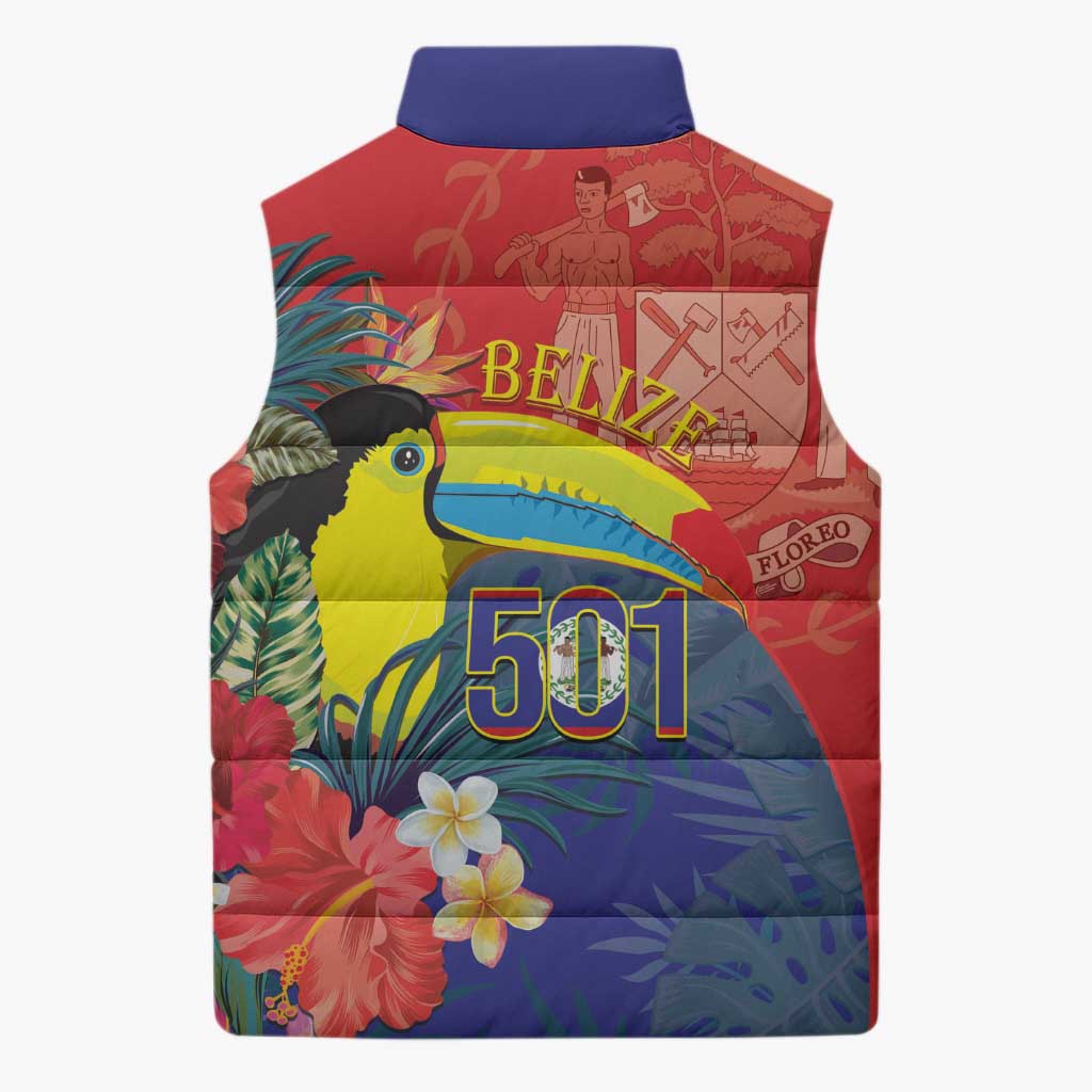 Belize Independence Day Sleeveless Puffer Jacket 501 Proud Keel Billed Toucan Tropical - Wonder Print Shop