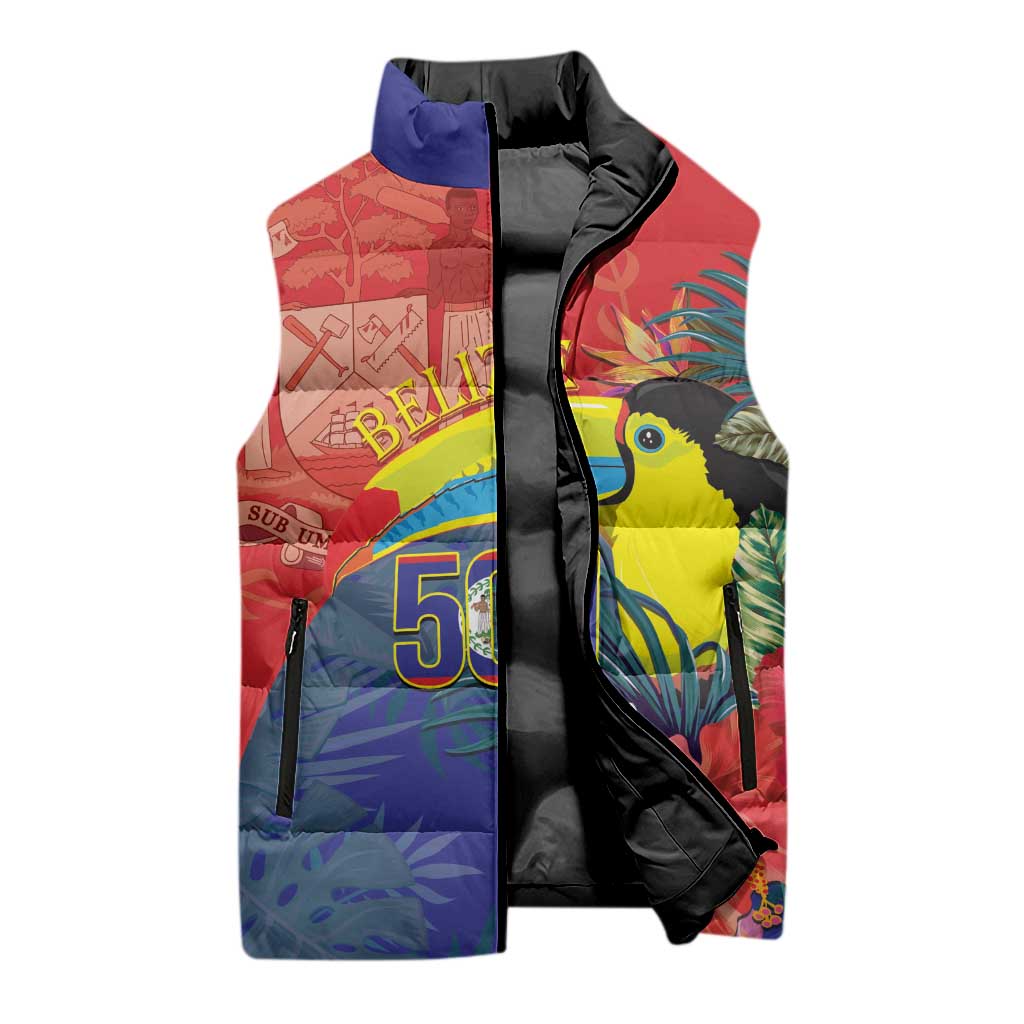 Belize Independence Day Sleeveless Puffer Jacket 501 Proud Keel Billed Toucan Tropical - Wonder Print Shop