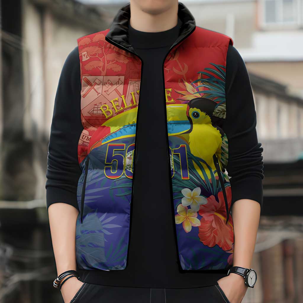 Belize Independence Day Sleeveless Puffer Jacket 501 Proud Keel Billed Toucan Tropical - Wonder Print Shop