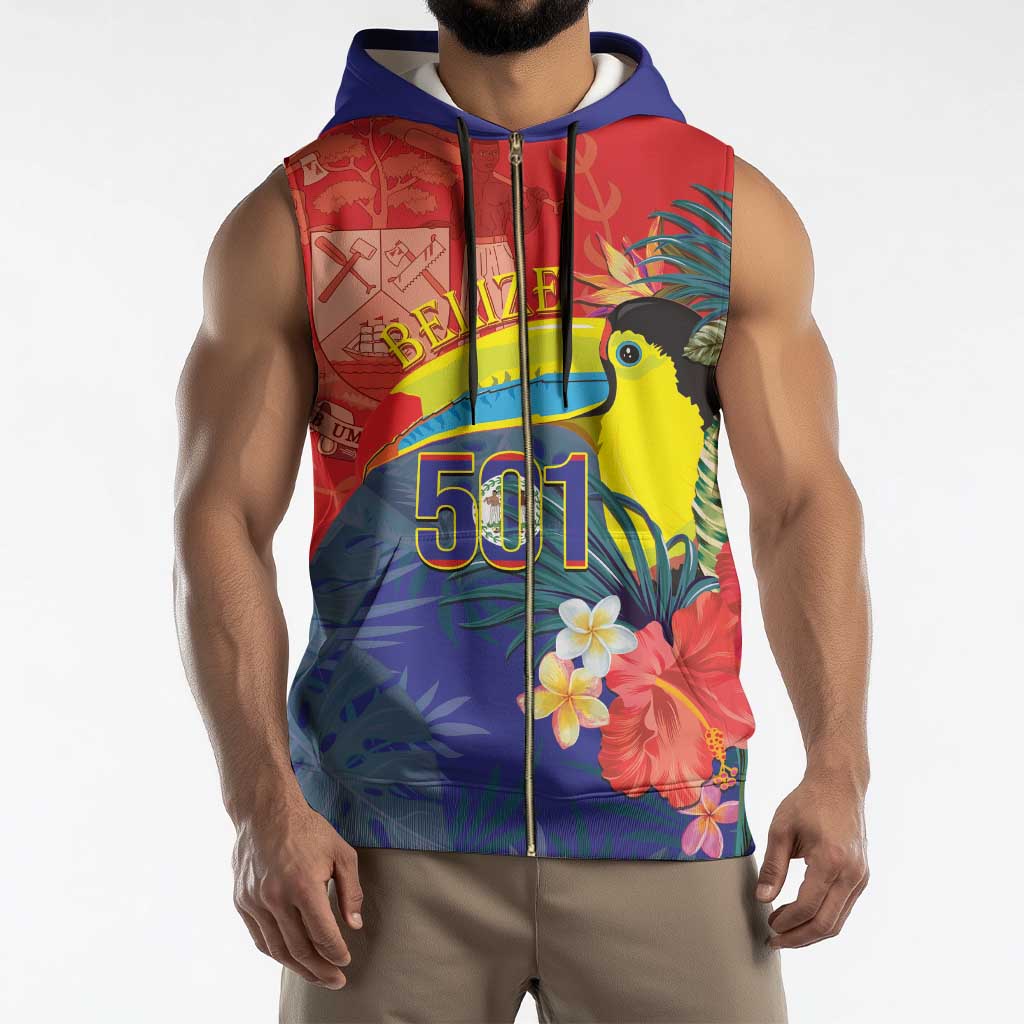 Belize Independence Day Sleeveless Zip Hoodie 501 Proud Keel Billed Toucan Tropical - Wonder Print Shop