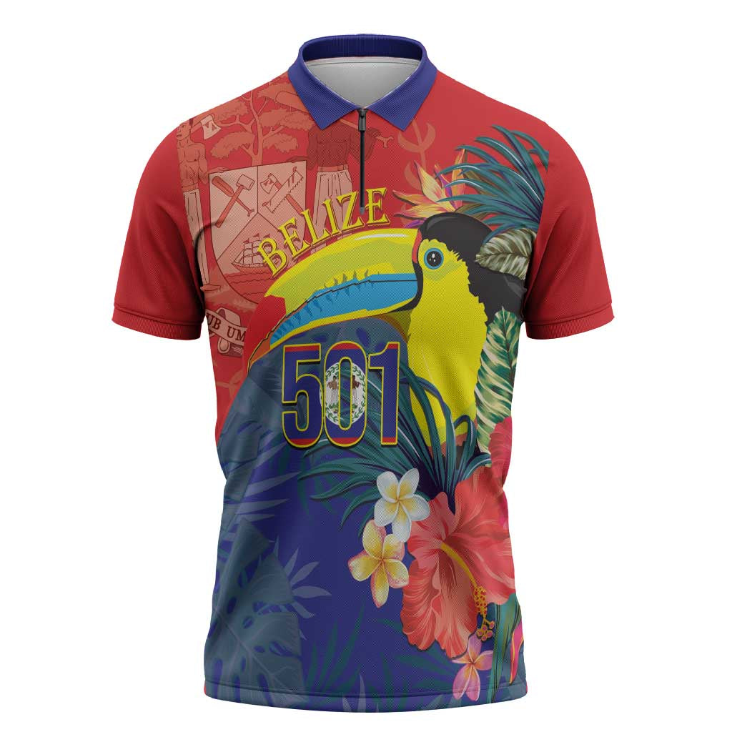 Belize Independence Day Zipper Polo Shirt 501 Proud Keel Billed Toucan Tropical - Wonder Print Shop