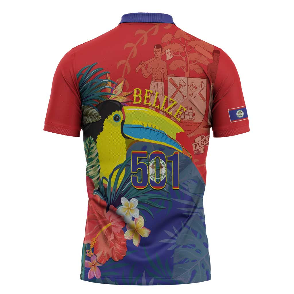 Belize Independence Day Zipper Polo Shirt 501 Proud Keel Billed Toucan Tropical - Wonder Print Shop
