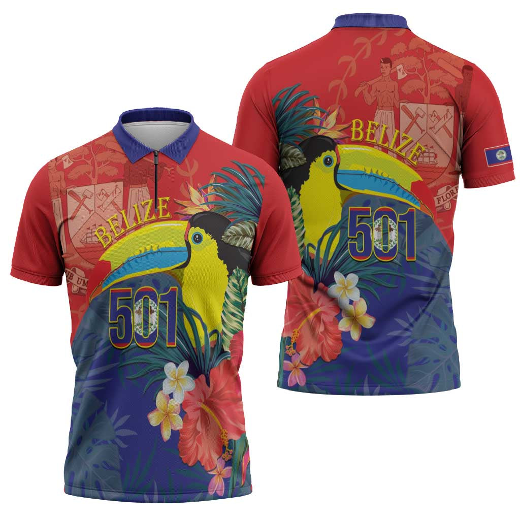 Belize Independence Day Zipper Polo Shirt 501 Proud Keel Billed Toucan Tropical - Wonder Print Shop