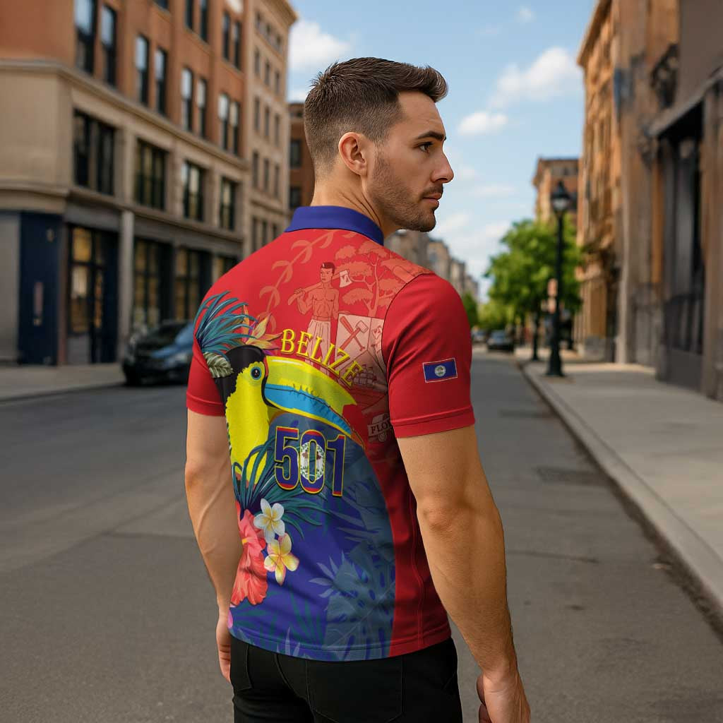 Belize Independence Day Zipper Polo Shirt 501 Proud Keel Billed Toucan Tropical - Wonder Print Shop
