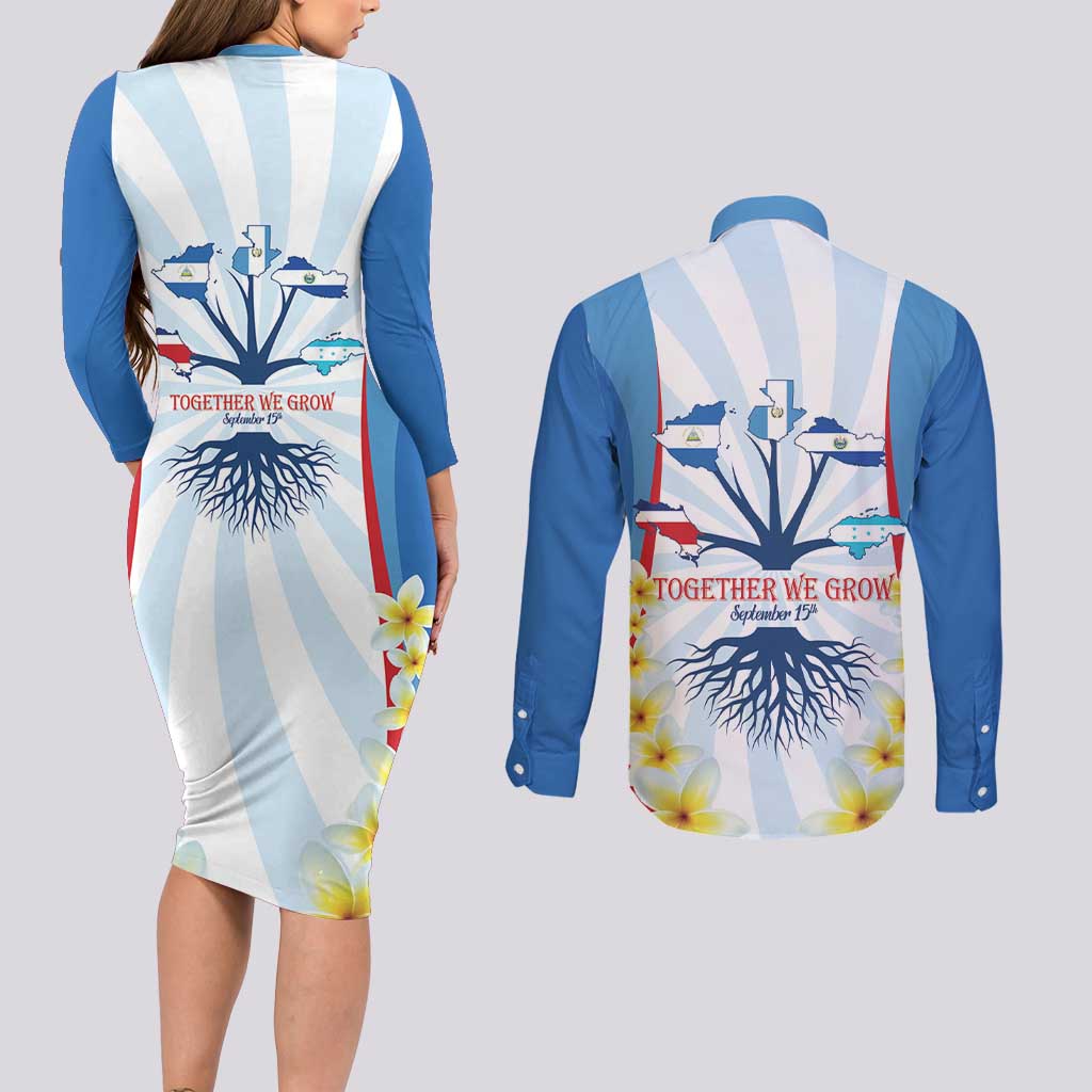 Central America Independence day Couples Matching Long Sleeve Bodycon Dress and Long Sleeve Button Shirt September 15th Together We Grow - Wonder Print Shop
