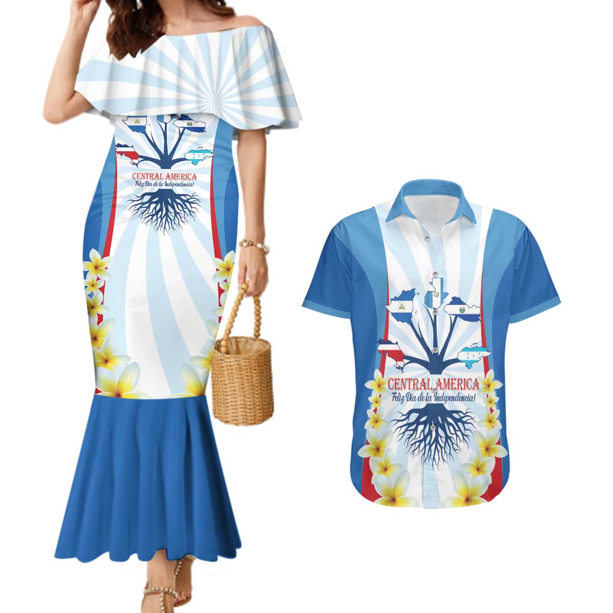 Central America Independence day Couples Matching Mermaid Dress and Hawaiian Shirt September 15th Together We Grow - Wonder Print Shop