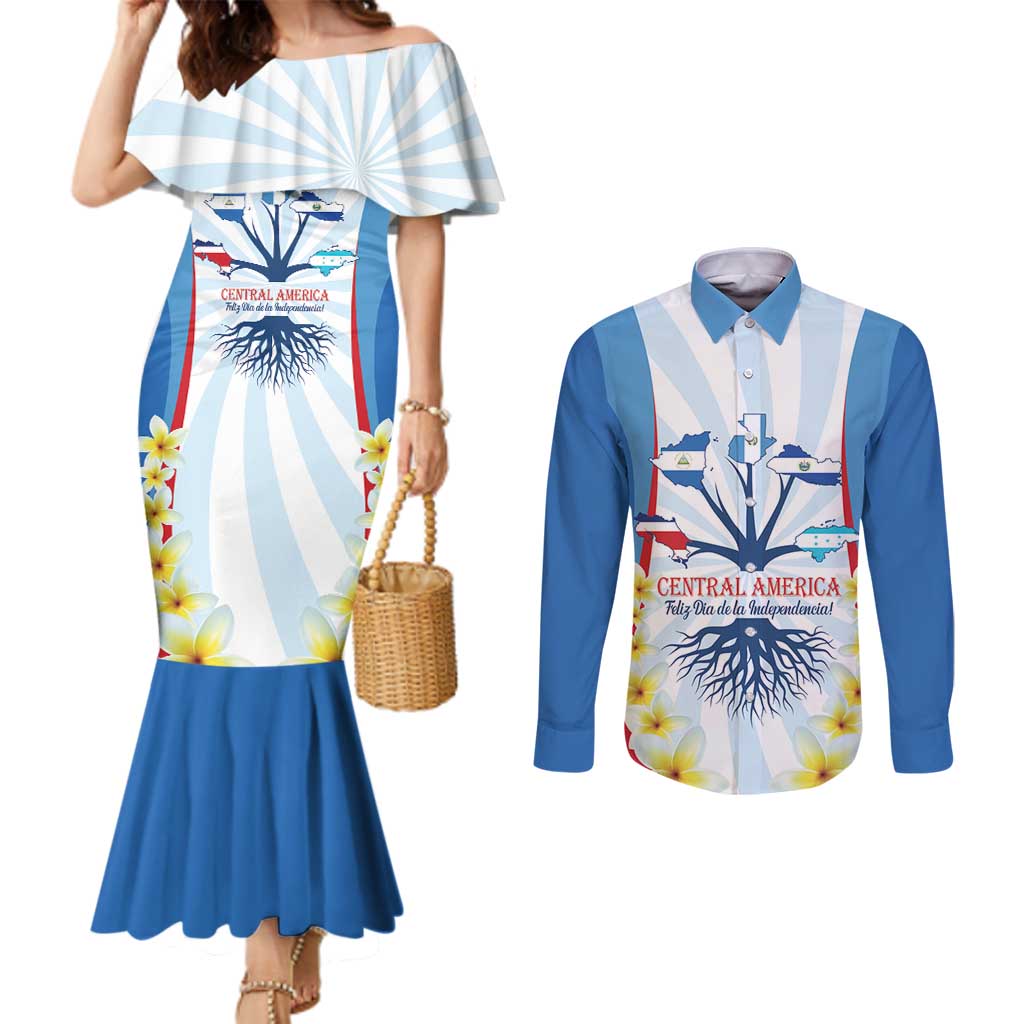 Central America Independence day Couples Matching Mermaid Dress and Long Sleeve Button Shirt September 15th Together We Grow - Wonder Print Shop