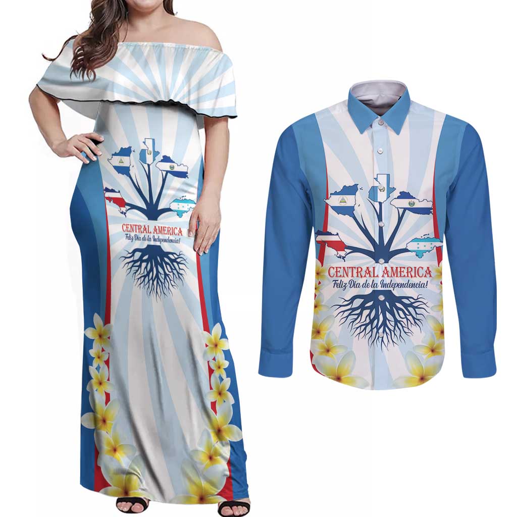 Central America Independence day Couples Matching Off Shoulder Maxi Dress and Long Sleeve Button Shirt September 15th Together We Grow - Wonder Print Shop