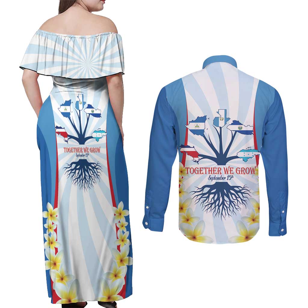 Central America Independence day Couples Matching Off Shoulder Maxi Dress and Long Sleeve Button Shirt September 15th Together We Grow - Wonder Print Shop
