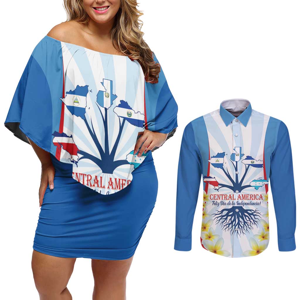 Central America Independence day Couples Matching Off Shoulder Short Dress and Long Sleeve Button Shirt September 15th Together We Grow - Wonder Print Shop