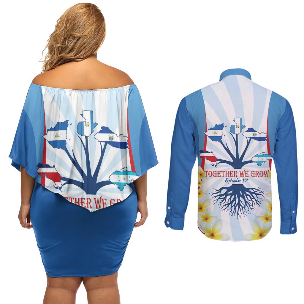 Central America Independence day Couples Matching Off Shoulder Short Dress and Long Sleeve Button Shirt September 15th Together We Grow - Wonder Print Shop
