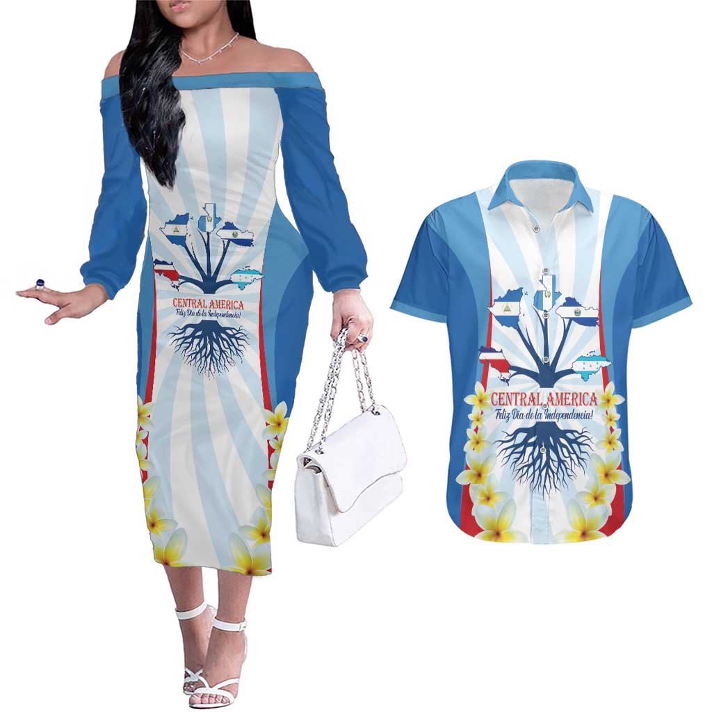 Central America Independence day Couples Matching Off The Shoulder Long Sleeve Dress and Hawaiian Shirt September 15th Together We Grow - Wonder Print Shop