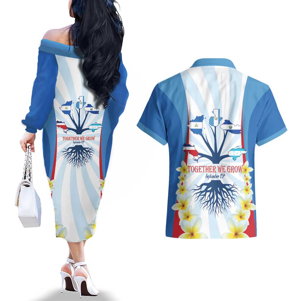 Central America Independence day Couples Matching Off The Shoulder Long Sleeve Dress and Hawaiian Shirt September 15th Together We Grow - Wonder Print Shop