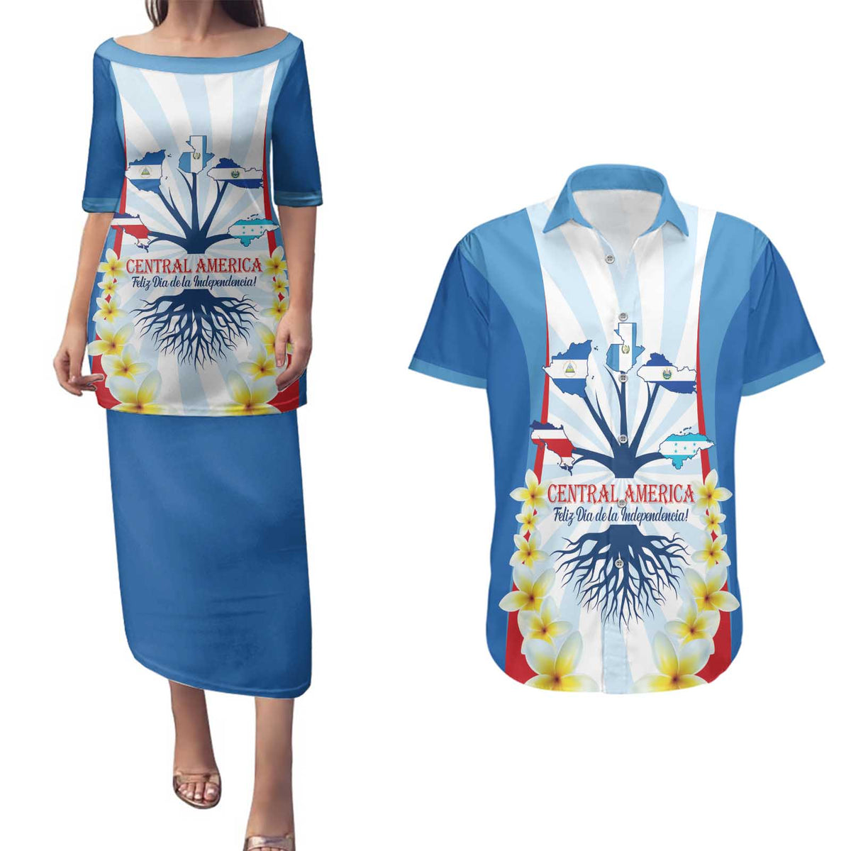 Central America Independence day Couples Matching Puletasi and Hawaiian Shirt September 15th Together We Grow - Wonder Print Shop