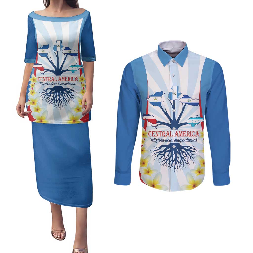 Central America Independence day Couples Matching Puletasi and Long Sleeve Button Shirt September 15th Together We Grow - Wonder Print Shop