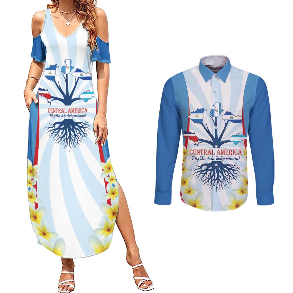 Central America Independence day Couples Matching Summer Maxi Dress and Long Sleeve Button Shirt September 15th Together We Grow - Wonder Print Shop