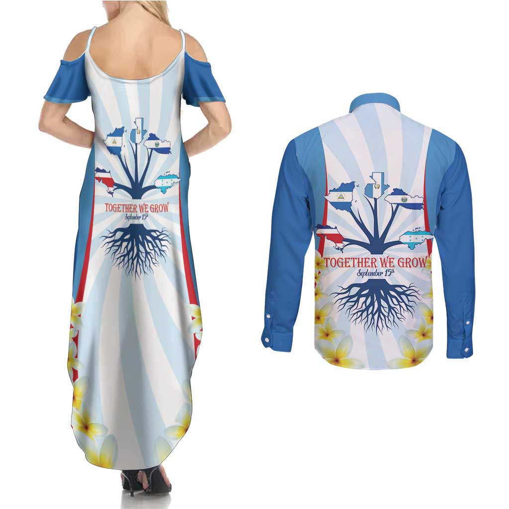 Central America Independence day Couples Matching Summer Maxi Dress and Long Sleeve Button Shirt September 15th Together We Grow - Wonder Print Shop