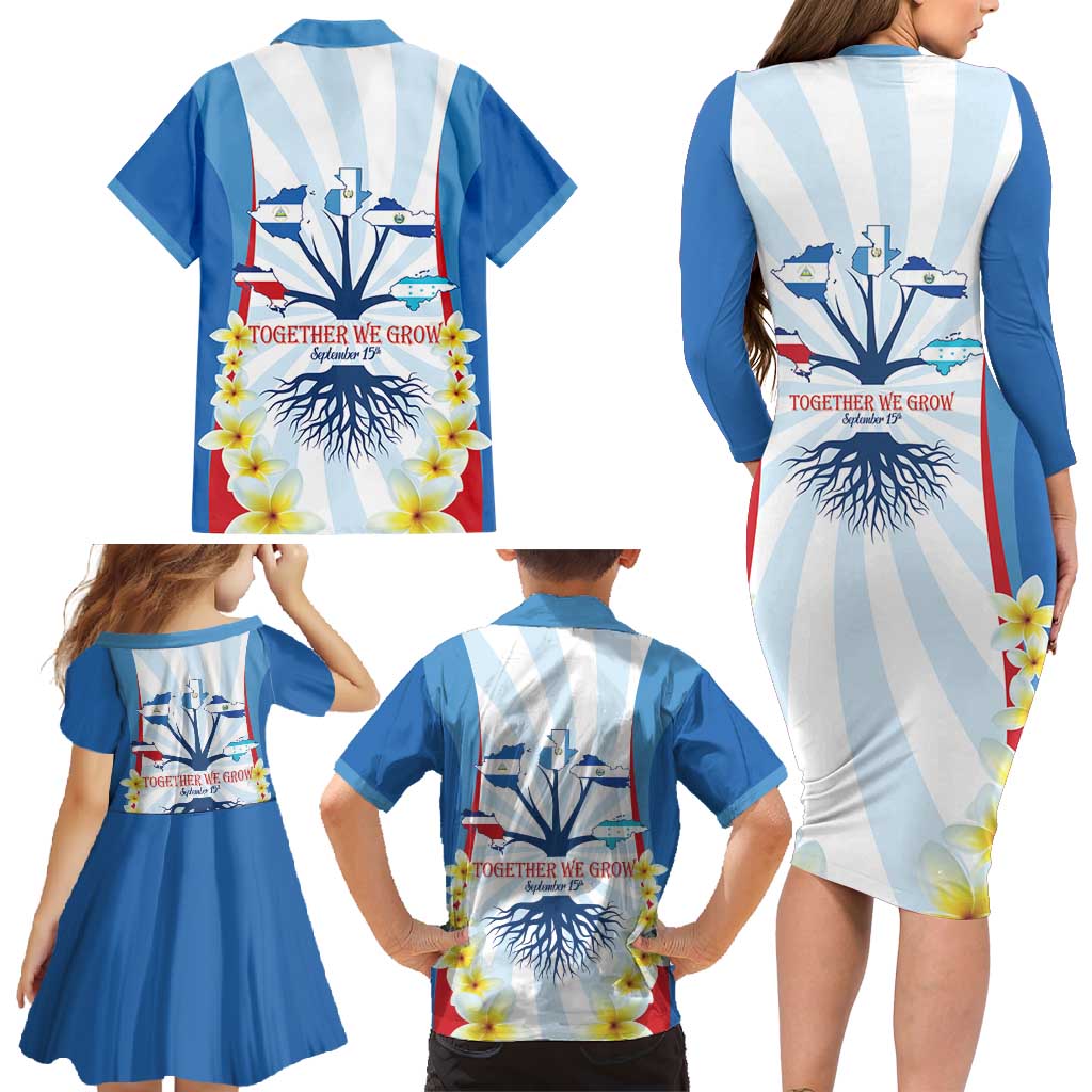 Central America Independence day Family Matching Long Sleeve Bodycon Dress and Hawaiian Shirt September 15th Together We Grow - Wonder Print Shop
