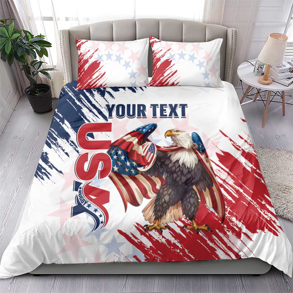 Custom USA Rugby Bedding Set Powerful Eagle Grunge Brush Style - White - Wonder Print Shop
