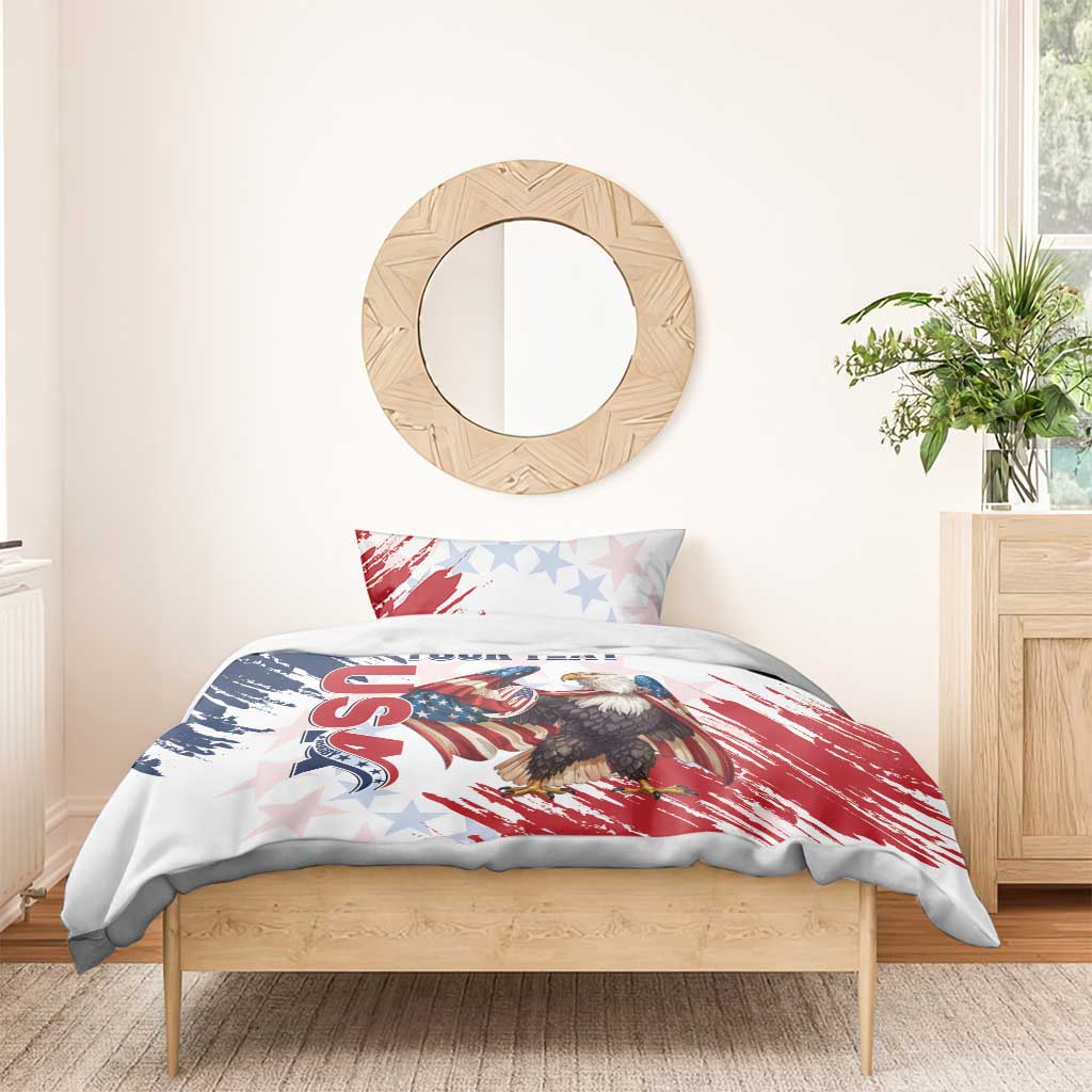 Custom USA Rugby Bedding Set Powerful Eagle Grunge Brush Style - White - Wonder Print Shop